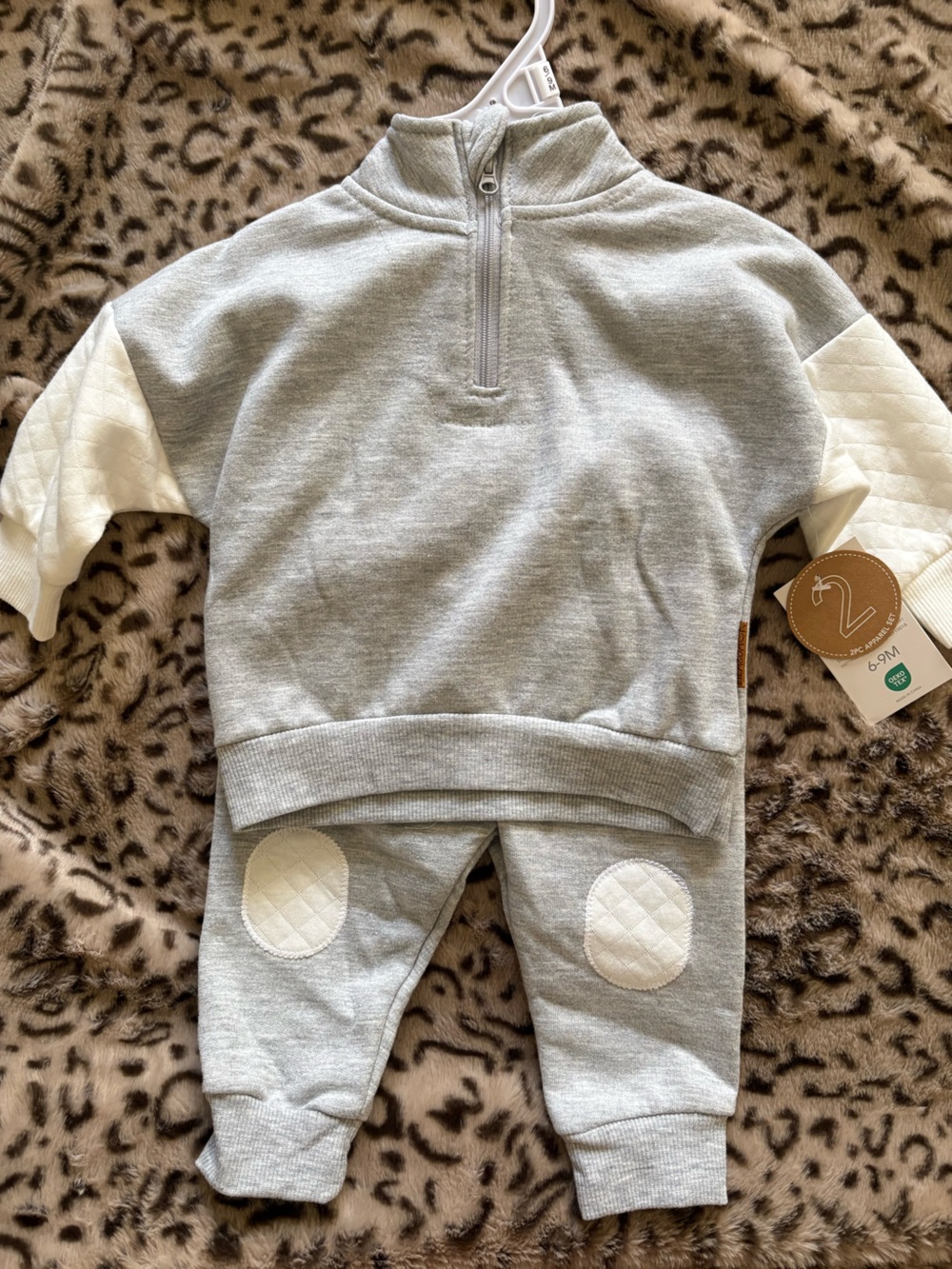 Grey and Cream Kids Two-Piece Pajama Set with Quilted Accents